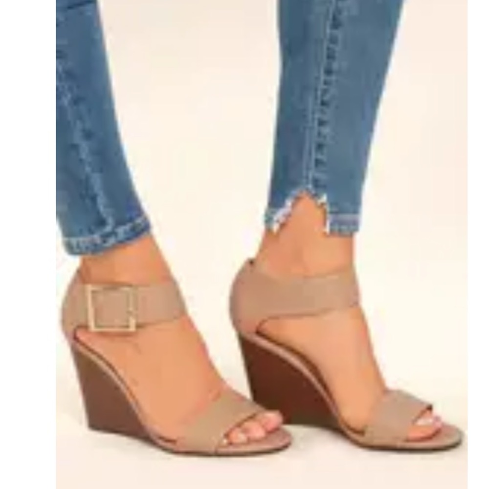 Lulu’s Nude Wedge Ankle-Strap Heel